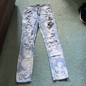 EUC Mens Buckle Black Straight Leg Jeans 32x34 Distressed